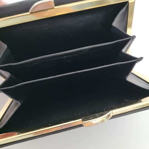 Givenchy Vintage Leather Wallet Kisslock Black Bifold Medium Compact Logo Ostric - Picture 8 of 14